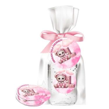 Imagem de kit 25 Lembrancinhas Alcool Gel Ursinha Rosa Maternidade e Chá De Bebê