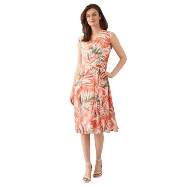 Imagem de Kasper Vestido feminino sem mangas com estampa de aquarela e gola drapeada, Avelã Multi, 52