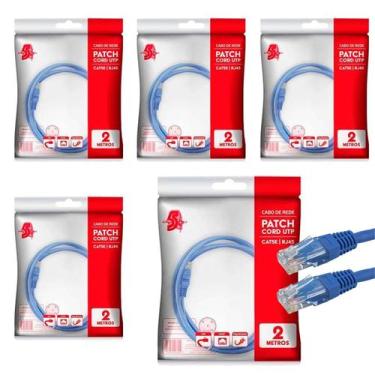 Imagem de 5x Cabo De Rede Internet Gigabit Cat5e Até 1gb Azul 2 Metros - 5+