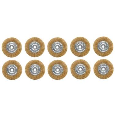 Imagem de Kit 10 escova rotativa circular latonada 6" x 1/2" para motoesmeril - 