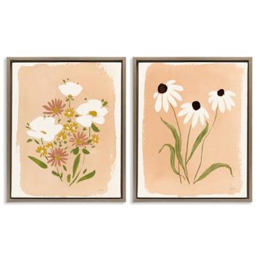 Imagem de Stupell Industries Conjunto de tela flutuante com moldura marrom 2 peças Wildflower & Daisy Treasures por Katrina Pete, 17 x 21