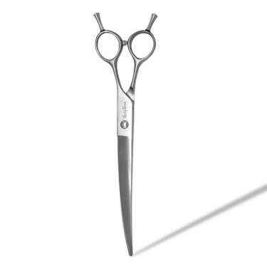 Imagem de 8 polegadas de tesoura curva profissional de cuidado para cães gatos, 30 ° para baixo dobrar tesouras de animais de estimação, Japão 440C lâminas afiadas de aço, para cães médios e grandes