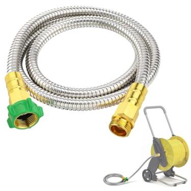 Imagem de Mangueira de líder macho para fêmea para carretel de mangueiras - Mangueira de jardim curta à prova de vazamento de 1,5 m, tubo de água flexível de aço inoxidável 304 resistente para irrigação de