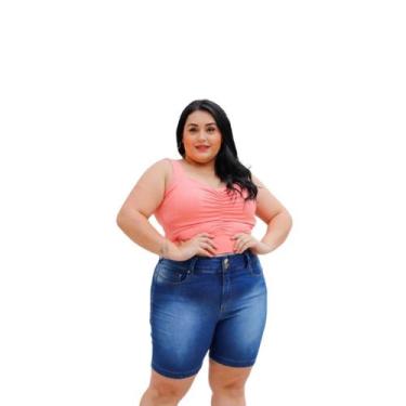 Imagem de Bermuda Jeans Plus Size Adulto Feminina - Olv Jeans, Azul, 50