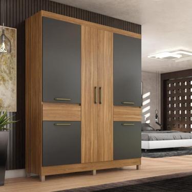 Imagem de Guarda-roupa Casal 6 Portas 2 Gavetas 160cm Multimóveis Cr35287 Amêndola Grafito