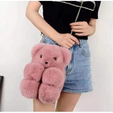 Imagem de Bolsa ursinho 18x24cm fofo de mão infantil com alcinha corrente moda i