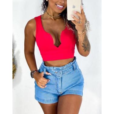 Imagem de Blusa cropped feminino com bojo decote sereia alça larga suplex menina