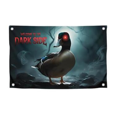 Imagem de Bandeira de meme de 9,5 cm x 1,5 m com pato escuro e citação "Welcom To The Dark Side" com quatro ilhós de latão - Pôster engraçado de um lado para quarto - Banners de parede de meme de poliéster para