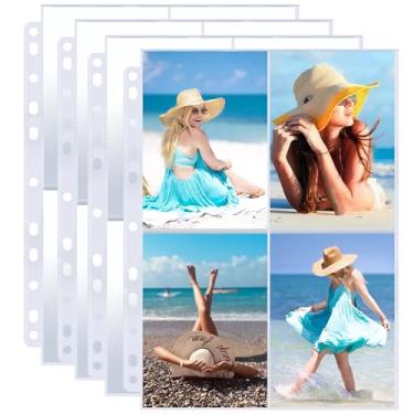 Imagem de Pacote com 50 capas para fotos, comporta 400 fotos de 8,9 x 12,7 cm, protetor de página de fotos transparente para fichário de 3 anéis, páginas de recarga de álbum de fotos frente e verso, bolsos para