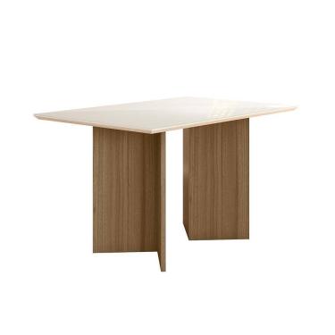 Imagem de Mesa De Jantar 4 Lugares 1,36m Tampo Com Vidro Napoles Carvalho Off-white
