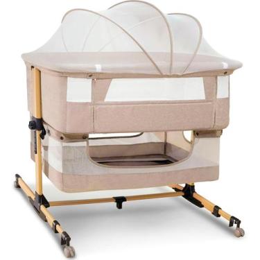 Imagem de Berço Cutebeams Baby 3 em 1, dorminhoco de cabeceira com rodas rosa
