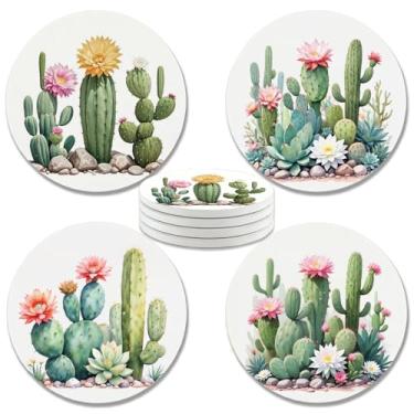 Imagem de zcyhtqp, Conjunto de 4 porta-copos de cerâmica redondos absorventes engraçados com base de cortiça, porta-copos engraçados de cacto, presentes para casa, cozinha, bar, mesa de centro, decoração de