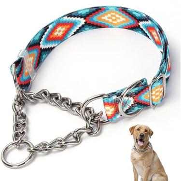 Imagem de Coleira gargantilha para cães grandes, coleira para cães martingale, corrente de estrangulamento para cães, à prova de fuga de treinamento, resistente para cães de estimação médios e grandes, asteca G