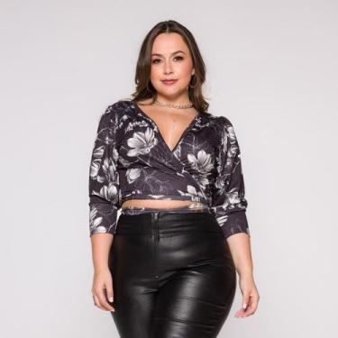 Imagem de Blusa Cropped Transpassada de Manga 3/4 e amarração - Croppeds Store, 