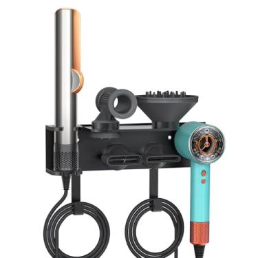 Imagem de Affogato Suporte de parede para secador de cabelo compatível com alisador de ar Dyson Supersonic HD16, suporte organizador 2 em 1, acessórios de secador de metal, rack de armazenamento para banheiro e