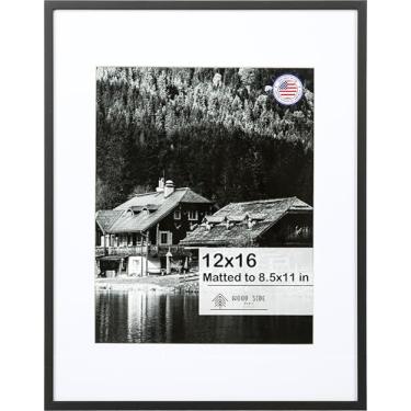 Imagem de WOOD SIDE ORBIS Moldura de metal de alumínio preto de 30 x 40 cm com tapete 21 x 28 cm, vidro temperado frontal - porta-retratos de parede para pôster, 1 pacote