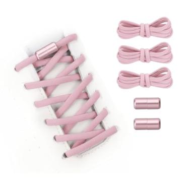 Imagem de YELARXI Cadarços elásticos sem laço de substituição com 2 fivelas de metal para sapatos de lona, rosa, 39 inch
