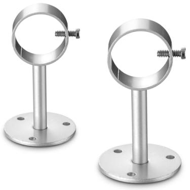 Imagem de Suportes de varão de cortina de teto prateados – pacote com 2, ganchos de varão de cortina montados no teto, suporte de metal para poste drapeado de 3,5 cm, varões de cortina de chuveiro pendurados e