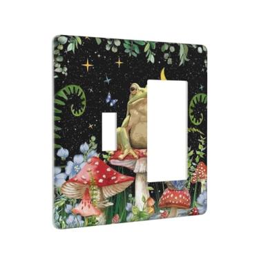 Imagem de Cogumelo Boho Lua Estrelas Estética Floral Sapo Engraçado 2 Gang Única Alternador/Rocker Combinação de Luz Capa Decorativa Placa de Parede Placa Elétrica para Decoração de Casa