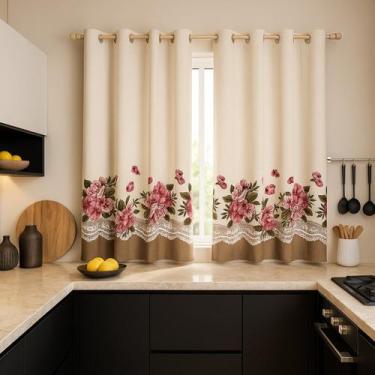 Imagem de Cortina Para Janela de Cozinha 2,20x1,30 Flor Vermelha Mimo - Casa Imp