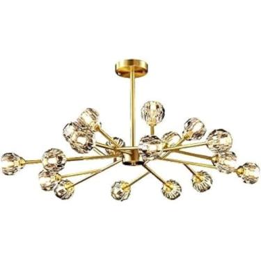 Imagem de Lustre Moderno 9-luz Pendente De Cristal Dourado Mid Century Luminárias De Teto Semi Embutidas Luminária De Teto Ajustável Em Altura Para Cozinha Quarto Bar, C