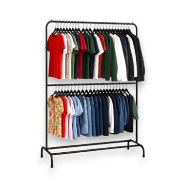 Imagem de Arara Dupla Para Roupas Com Sapateira - 100% Aço - Suporta 180 Cabides(PRETA)