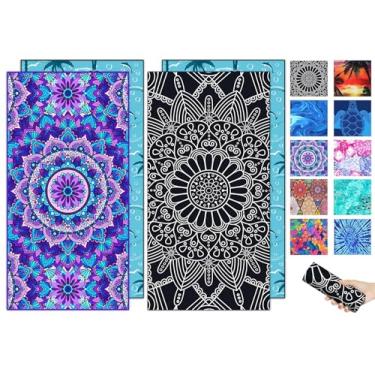 Imagem de 2 pacotes de toalhas de praia de microfibra à prova de areia para adultos – secagem rápida rápida acessórios de praia grandes para viagens, natação, piscina, ioga, acampamento, cobertor essencial