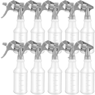 Imagem de Gandeer Pacote com 10 frascos de spray de água vazios de 473 ml para limpeza de esguicho recarregável resistente Recipiente com medidas de bocal ajustável para uso doméstico (cinza)