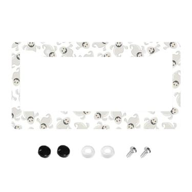 Imagem de GUWEI Molduras de placa de licença padrão alegre divertido de fantasmas de desenho animado suporte de placa de carro capa de etiqueta de carro acessório decoração com 2 furos parafusos para homens