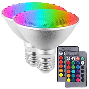 Imagem de Lâmpada de holofote LED PAR30 RGB de 30 W, controle remoto familiar à prova d'água que muda de cor LED E27 lâmpada de gramado para festa de feriado decoração de pátio (2 peças)