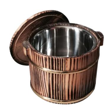 Imagem de Ioensy Balde de arroz japonês de madeira para sushi, tigela de arroz para sushi, barril de madeira para misturar arroz com tampa para cozinha, 20cmB