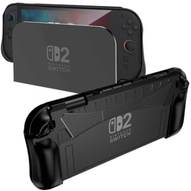Imagem de NINKI Capa de silicone para Nintendo Switch 2 com suporte para encaixe 2025, à prova de choque, antiderrapante, capa protetora de TPU macio com suporte para cartão de jogo para Nintendo Switch 2