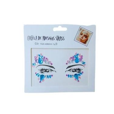 Imagem de Adesivo Para o Rosto Strass Azul Cristal "Modelo 13" Festas Carnaval -