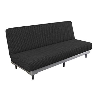 Imagem de MAXIJIN Capa de futon jacquard elástica sem braços, capa de futon macia com fundo elástico, protetor de móveis para sofá-cama, lavável (futon, preto)