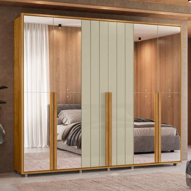 Imagem de Guarda Roupa Casal Ripado em MDF 6 Portas com Espelhos e Pés Volpi Madetec