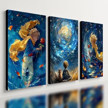 Imagem de Kit 3 Quadro Pequeno Principe Placa Decorativa Desenho Tv (40x28cm)