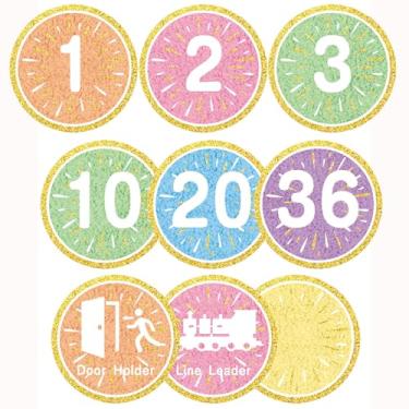 Imagem de FYSUIMU 48 peças de adesivos numéricos decoração de sala de aula colorido número marcadores adesivos alinhados pontos decalques de chão para volta às aulas material escolar do jardim de infância