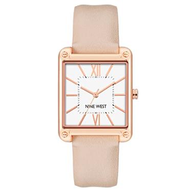 Imagem de Nine West Relógio feminino de quartzo japonês com pulseira de couro sintético, rosa, 18 (modelo: NW/2116RGBH)