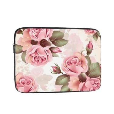Imagem de Capa para laptop rosa rosa floral 12 polegadas à prova de choque capa protetora para notebook resistente à água bolsa de computador bolsa de computador portátil pasta para laptop para homens e