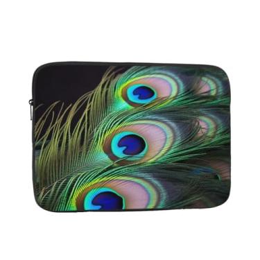 Imagem de Capa para laptop com penas de pavão verde bolsa para laptop estojo de transporte de computador 12 polegadas capa protetora para notebook