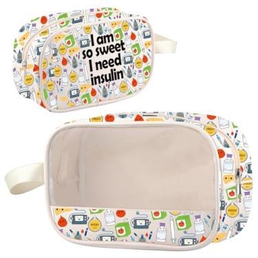 Imagem de G2TUP T1D Bolsa de maquiagem transparente tipo 1 bolsa de lanche para diabetes presentes de conscientização para diabetes presente guerreiro T1D I'm So Sweet I Need Kit de suprimentos de insulina, I'm