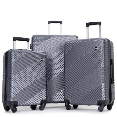 Imagem de Kacenray Conjunto de bagagem de 3 peças (51 cm/61 cm/71 cm), PC durável + mala leve ABS com rodas giratórias de 360° e dois ganchos, conjunto de bagagem de mão e equipamento de viagem despachado