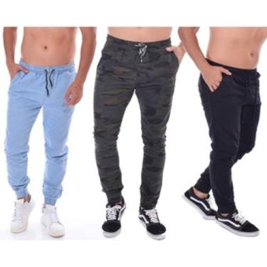 Imagem de Kit 3 Peças Calça Jeans Masculina Joguer Preto Azul Bege - Apollogy, 3