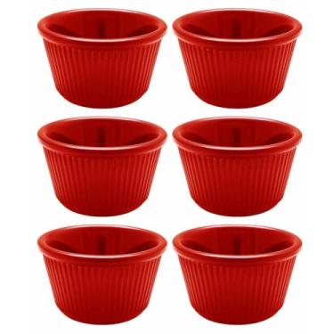 Imagem de 6 mini ramequins vermelho melamina condimento tigela suflê pires copos livre de BPA 42,5 g pequeno recipiente de condimento canelado, durável, jantar, cozinha, creme, xarope de molho de molho para