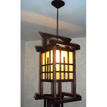 Imagem de Lustre oriental luminária estilo japonês rustico artesanal sala quarto