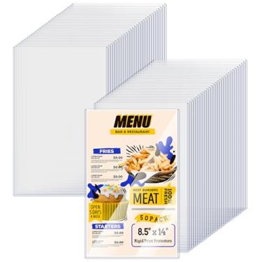 Imagem de AKONEGE 50 peças de protetores de impressão rígidos de 21,6 cm x 35,5 cm, protetores de folha de plástico rígido para papel legal, capa de menu de carregamento superior, capas de plástico transparente