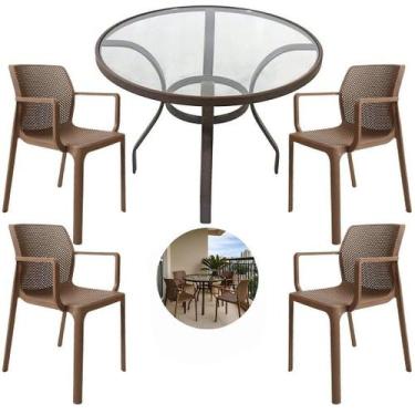 Imagem de Mesa Alumínio 90cm Tampo de Vidro 4 Cadeiras Sardenha Polipropileno - 
