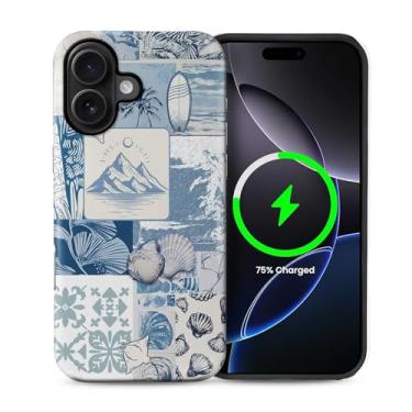 Imagem de Yuning419 Capa compatível com iPhone 16 [compatível com MagSafe] Capa de proteção rígida híbrida de 2 camadas, capa magnética protetora à prova de choque para iPhone 16, colagem vintage de concha