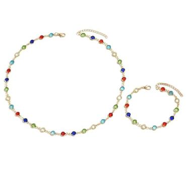 Imagem de Conjunto de colar de gargantilha com contas de corações coloridos e delicados para mulheres, multicolorido, amor, cristal, brilhante, arco-íris, colares, doces, festas, formatura, pescoço, joias