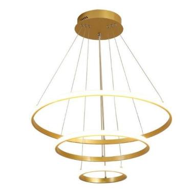 Imagem de Lustre Pendente Led Luminária 3 Anéis 60W Dourado 60cm 3000K, ideal pa